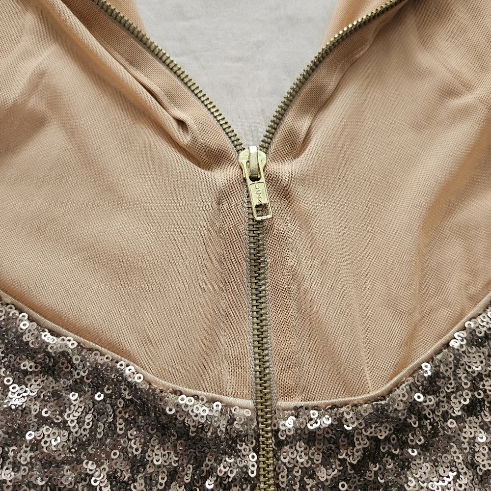 NWT Dress the Population Champagne Gold Glam Sequin Sexy Cut Out Mesh Bodycon XS - Picture 5 of 6